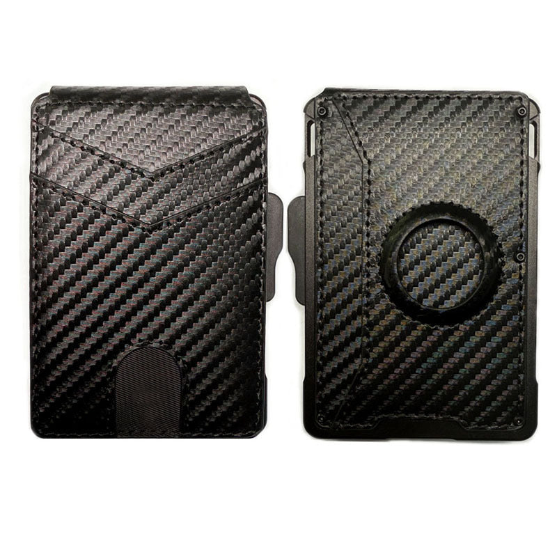 Wallet Men's Card Holder Large Capacity Flip Carbon Fiber Metal Cartridge