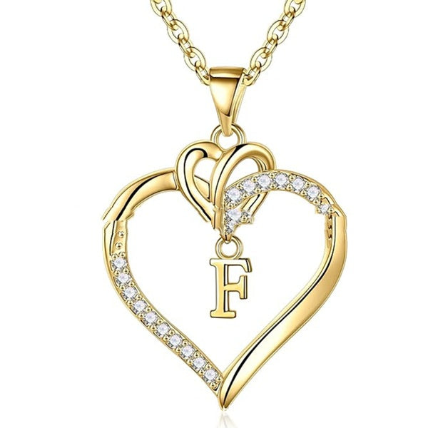 S925 Silver Heart-Shaped Pendant With 26-Letter Necklace