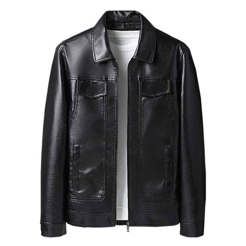 Men's Casual Velvet-lined Leather Jacket