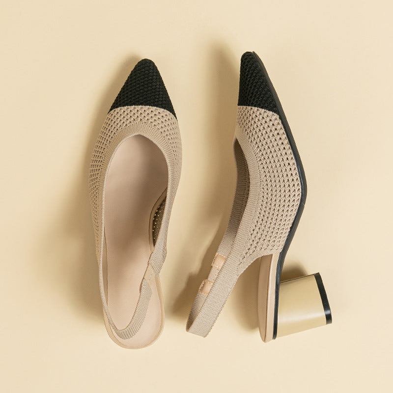 Hollow-out Knitted Closed Toe Back Empty Strap Sandals Pointed Toe