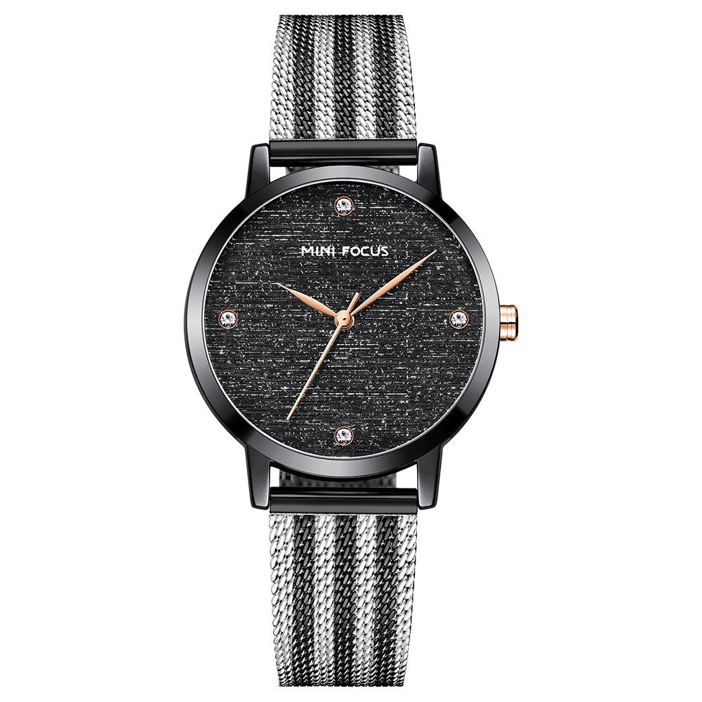 Silk Dial Diamond-encrusted Mesh Strap Watch