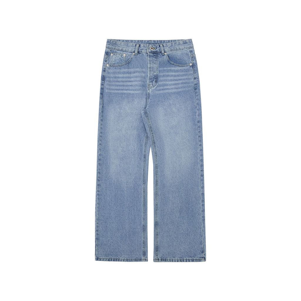 Washed Distressed A- Line Loose Straight Jeans