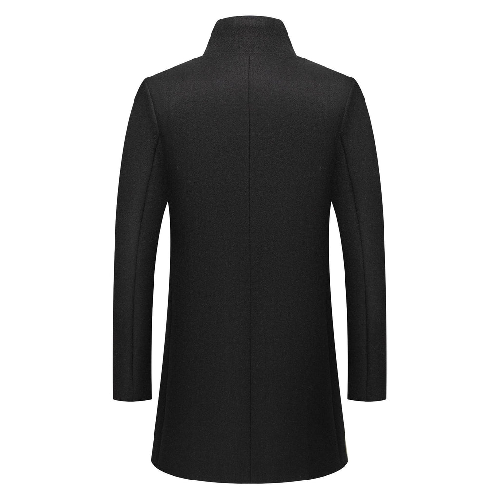 Men's Mid-length Wool Coat With A Stand-up Collar