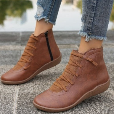 Women's Plus Size Flat Side Zipper Short Fashion Boots