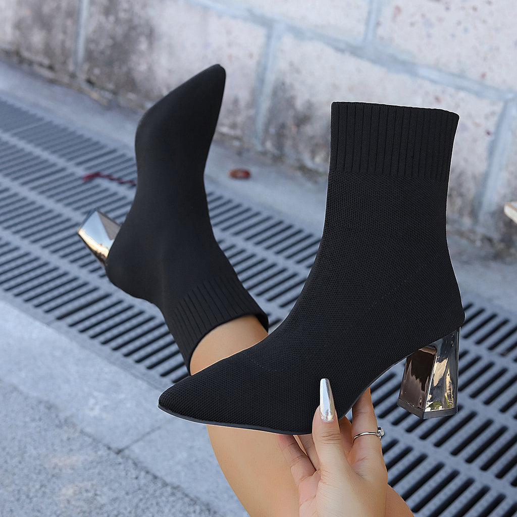 Plus-size Slimming Fly-knit High-heel Fashion Boots