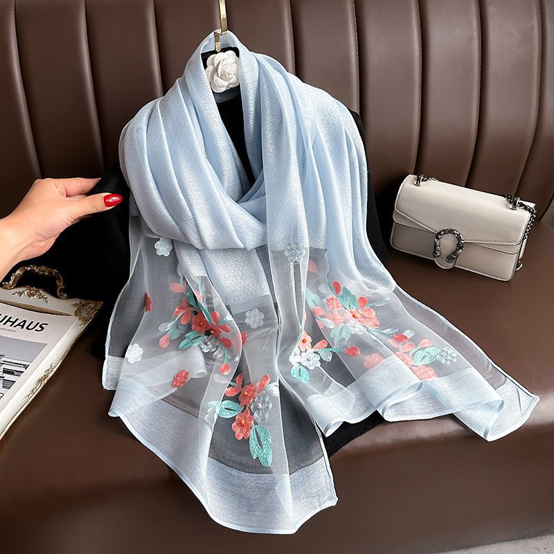 New Arrival Exquisite Silk Embroidered Scarf Long Style For Autumn And Winter