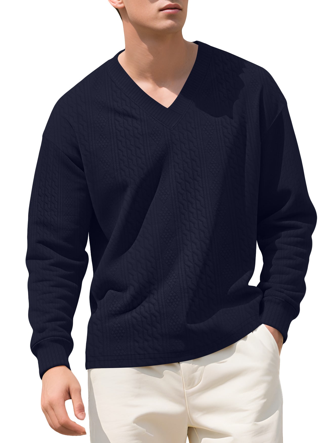Men's Loose Long-sleeved Hoodie With Jacquard Trendy