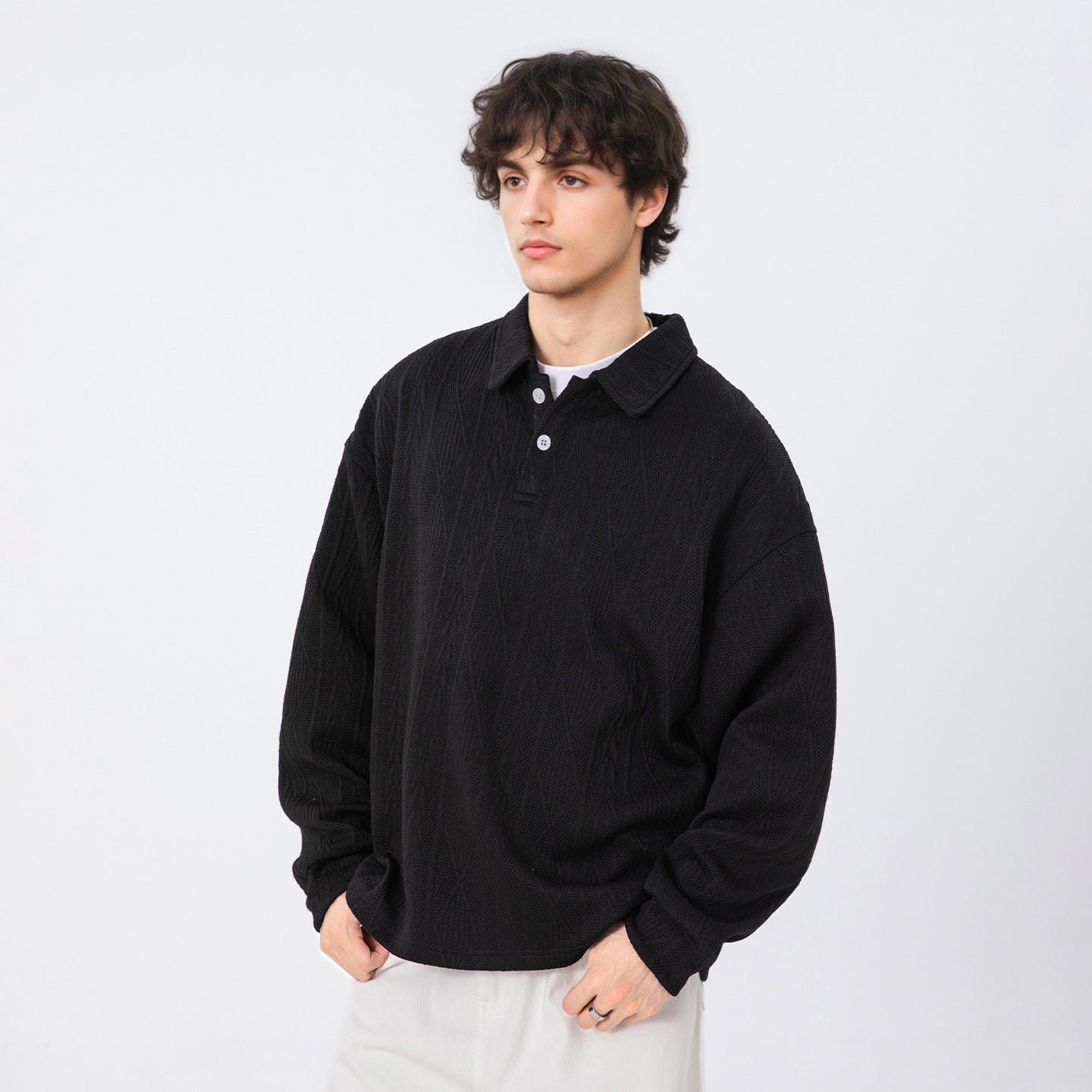 Texture Jacquard Lapel Sweater Men's Autumn