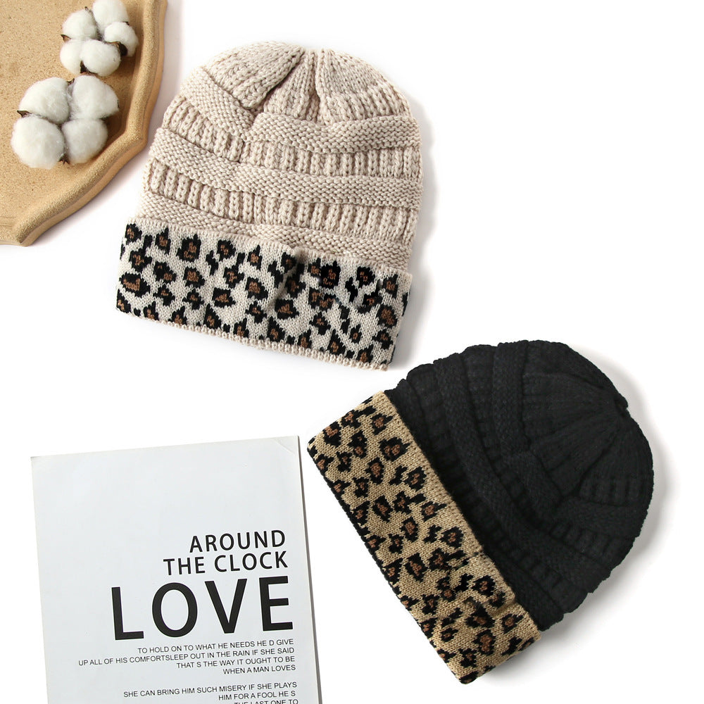 Womens Warm Leopard-Print Knitted Hat