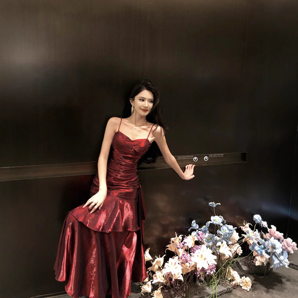 French-style Red Slip Dress For Christmas And New Year