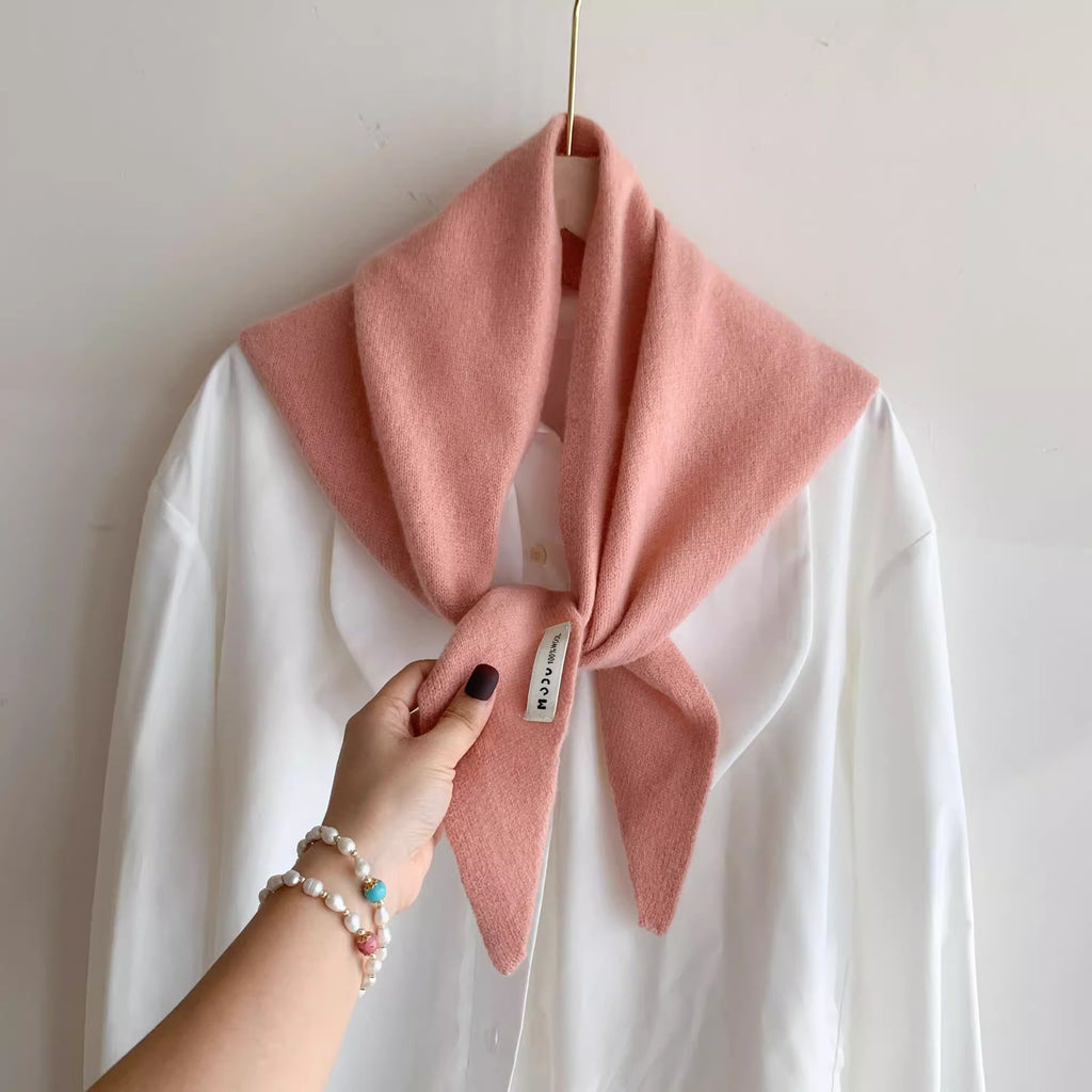 Womens Solid-Color Wool Knit Triangle Scarf Shawl For FallWinter