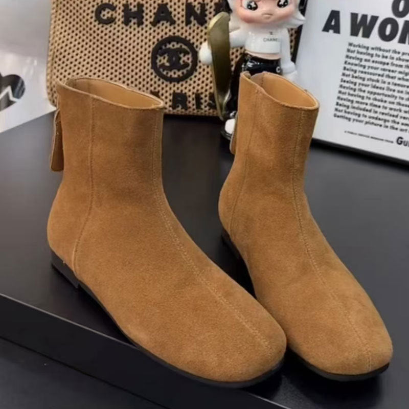 Versatile Retro Round Toe Matte Leather Casual Ankle Boots