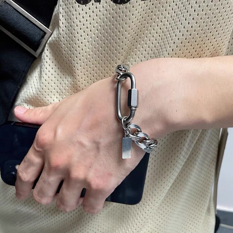 Personality Stainless Steel Carabiner Cuban Spliced Bracelet Men