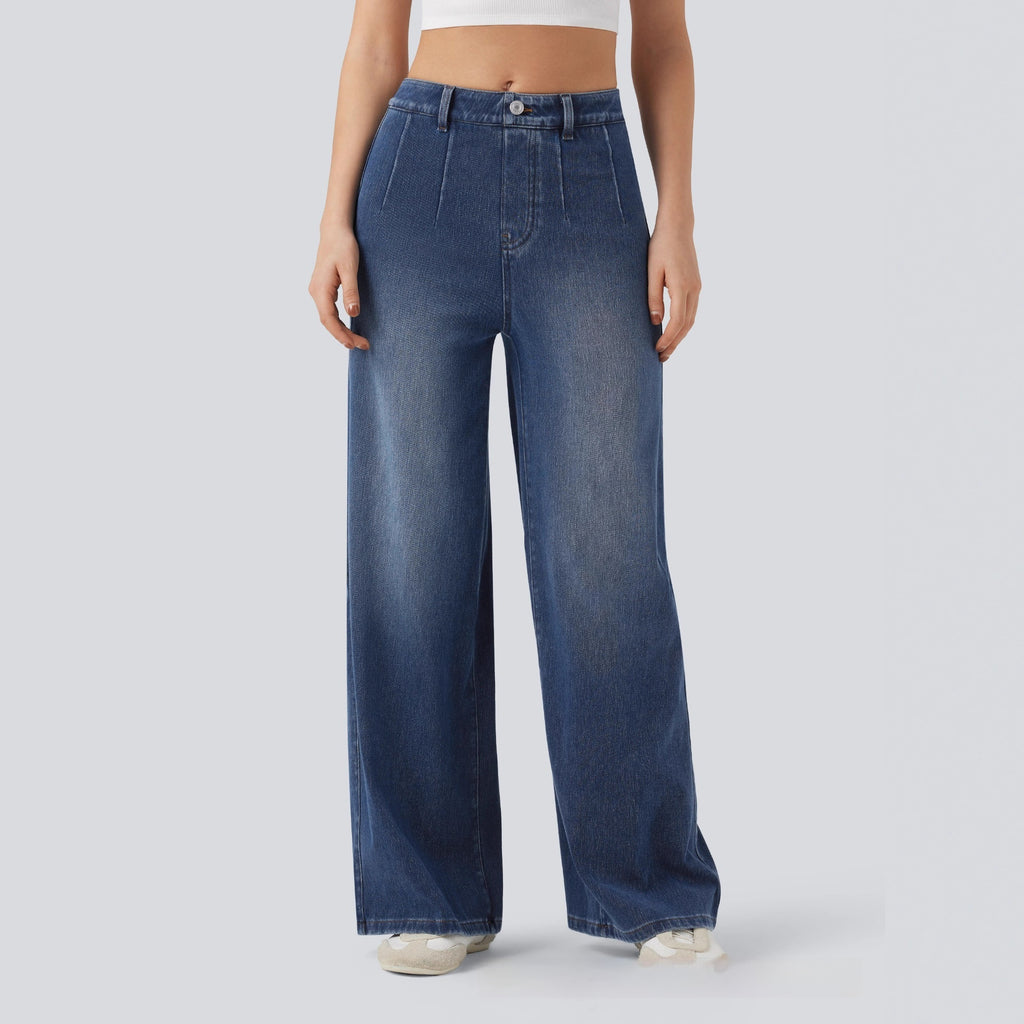 Mid-rise Tummy-control Wide-leg Casual Denim Jeans