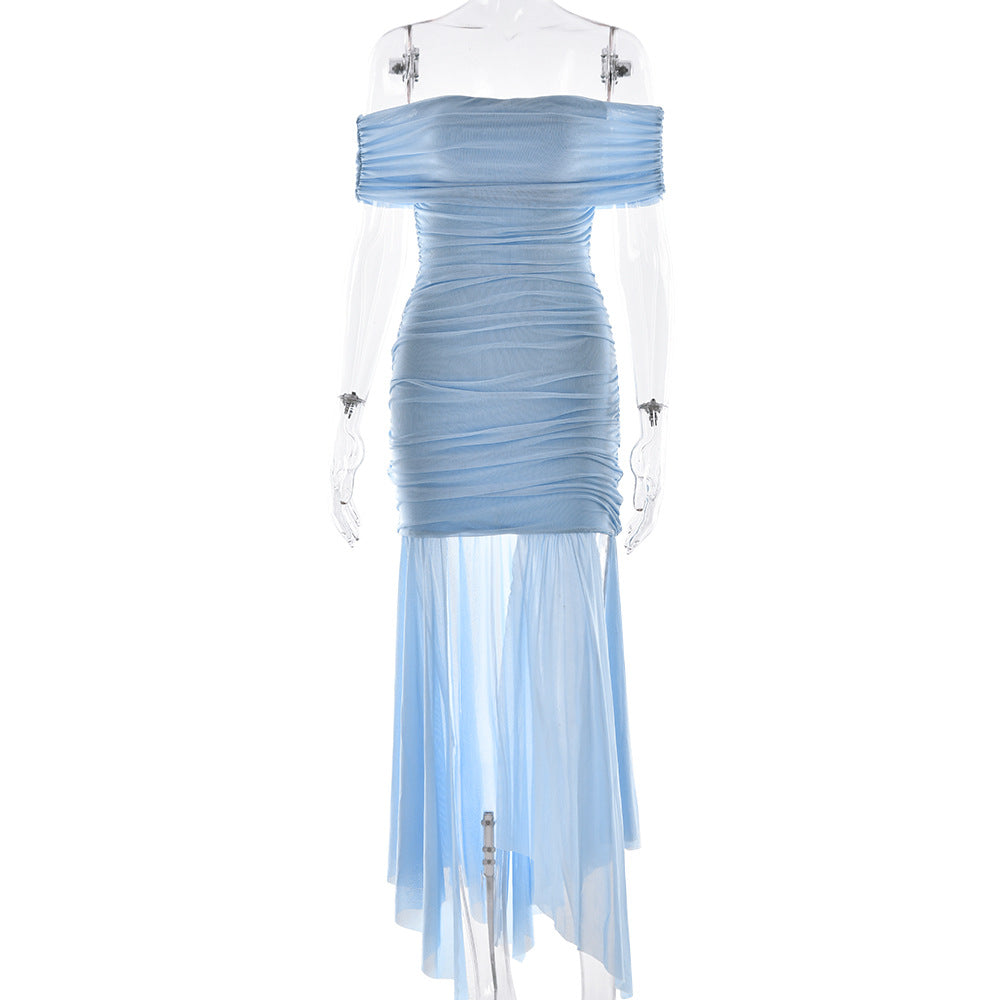 New Stylish And Sexy Strapless Waist-cinching Solid-color Dress