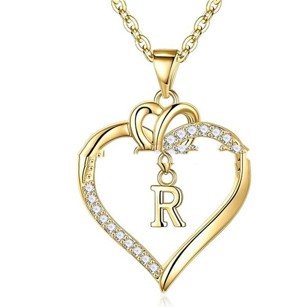 S925 Silver Heart-Shaped Pendant With 26-Letter Necklace