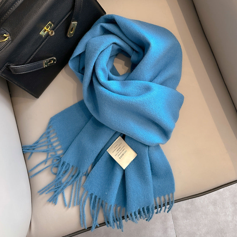 Pure Wool Students Warm-keeping All-matching Tassel Narrow Scarf Couple Wholesale
