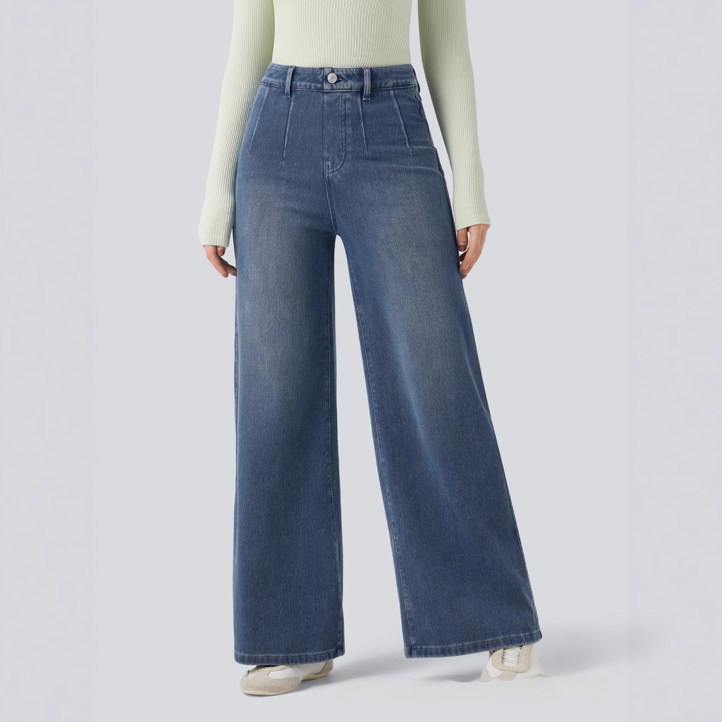 Mid-rise Tummy-control Wide-leg Casual Denim Jeans
