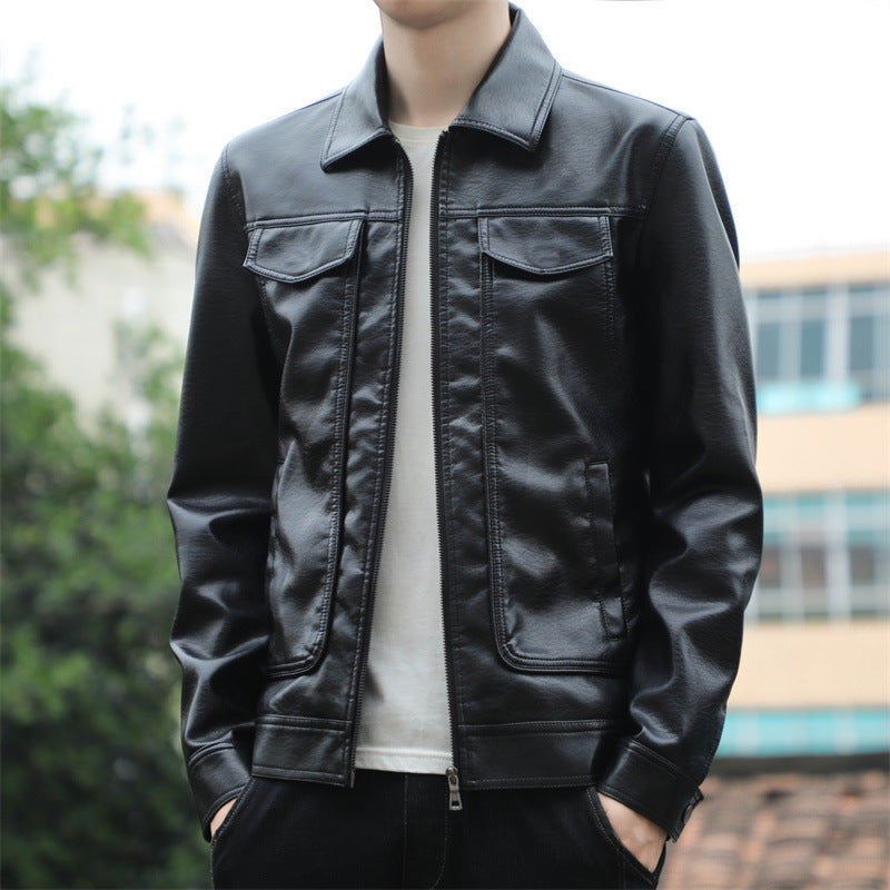 Men's Casual Velvet-lined Leather Jacket
