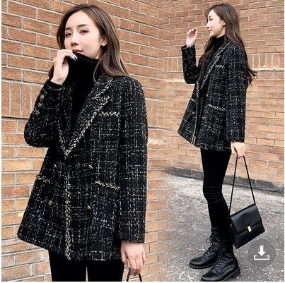 Womens Loose Fit Plaid Wool Coat