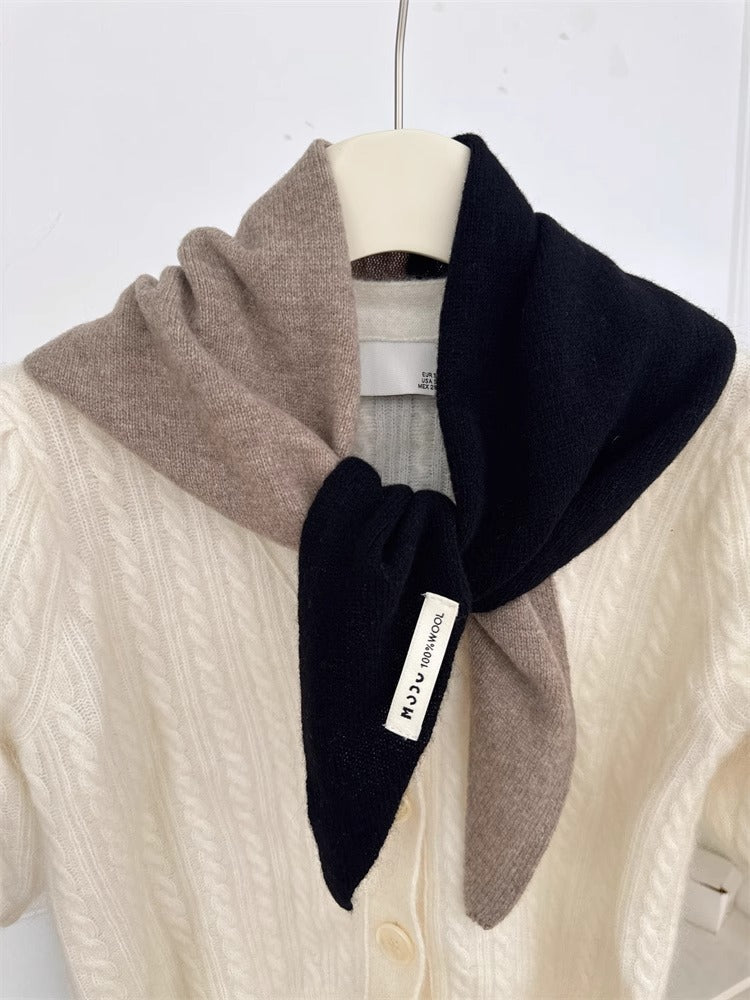 Womens Solid-Color Wool Knit Triangle Scarf Shawl For FallWinter