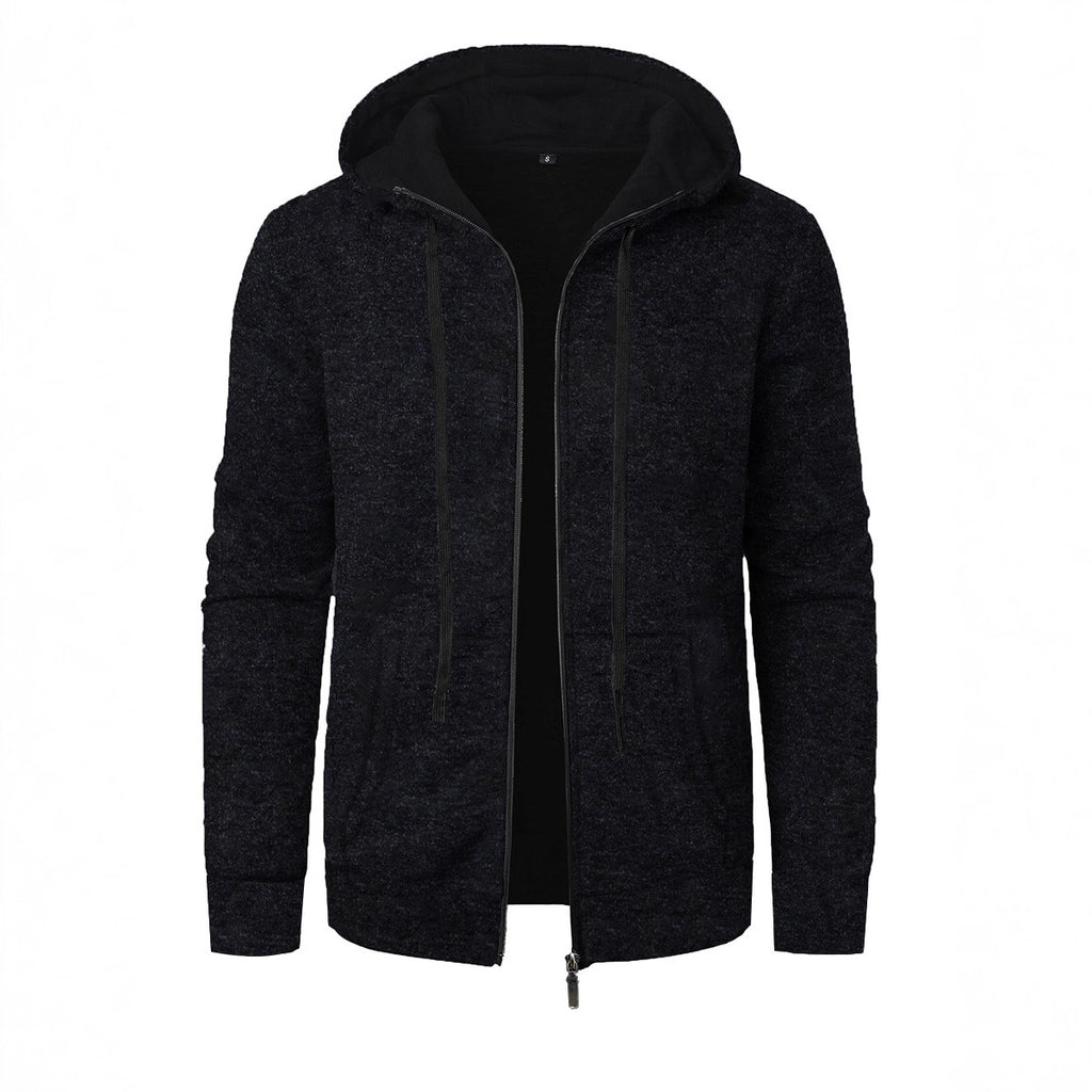Men's Sports Fitness Casual Jacquard Sweater Hooded Coat