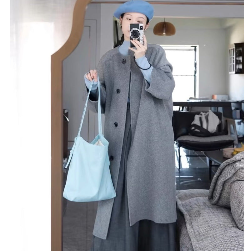 Womens Stylish Mid-length Gray Wool Coat