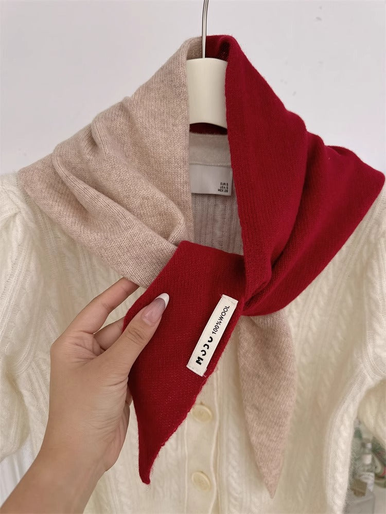 Womens Solid-Color Wool Knit Triangle Scarf Shawl For FallWinter