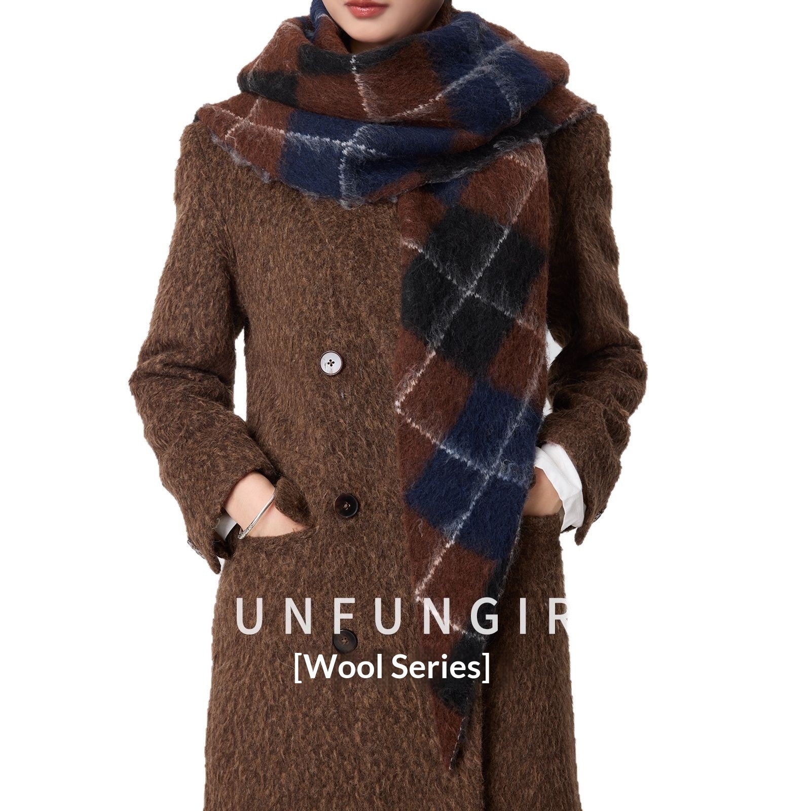 Retro Diamond Jacquard Plaid Cotton Wool Triangle Scarf Warm Neck Warmer