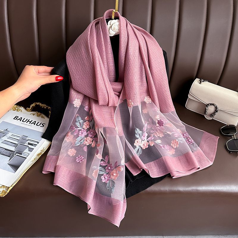 New Arrival Exquisite Silk Embroidered Scarf Long Style For Autumn And Winter