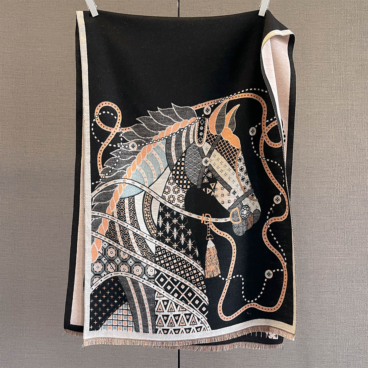 Autumn And Winter New Imitation Cashmere Scarf, Thickened And Lengthened With Horse Print