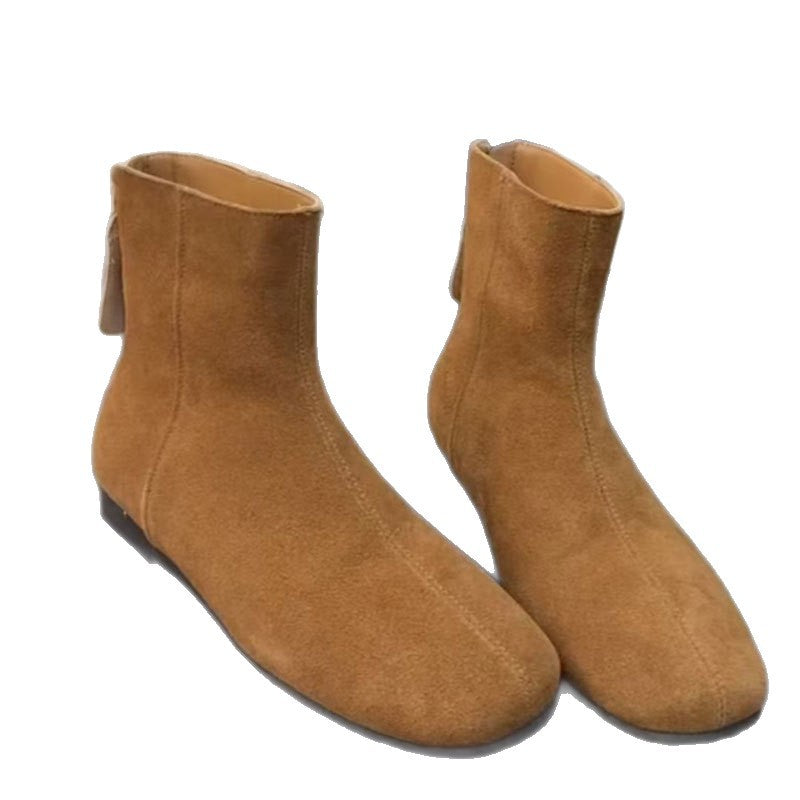 Versatile Retro Round Toe Matte Leather Casual Ankle Boots