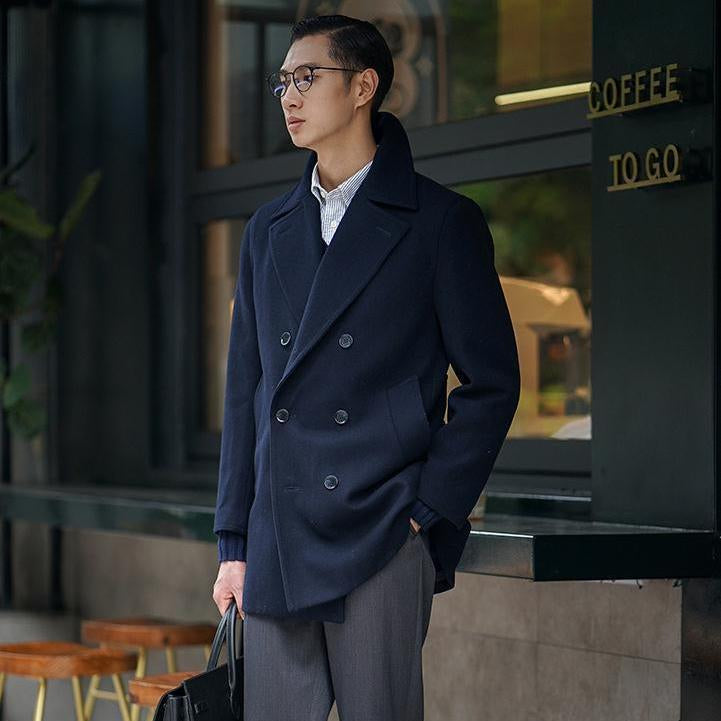 Classic Retro Nautical-style Wool Men's Slim-fit Wool Coat