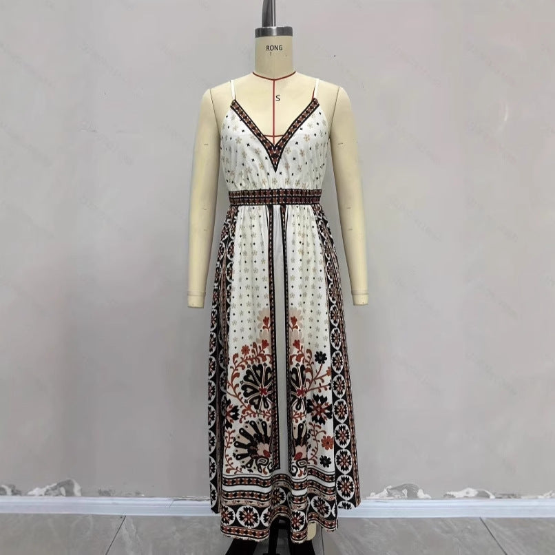 Backless Bohemian Ethnic-Style Slip Dress