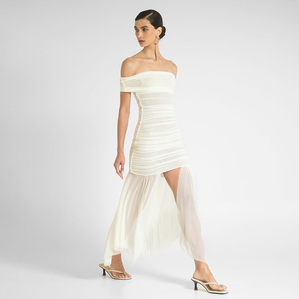 New Stylish And Sexy Strapless Waist-cinching Solid-color Dress