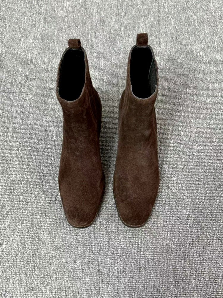 Mid-heel Chunky-heel Retro Square-toe Matte Leather Womens Boots