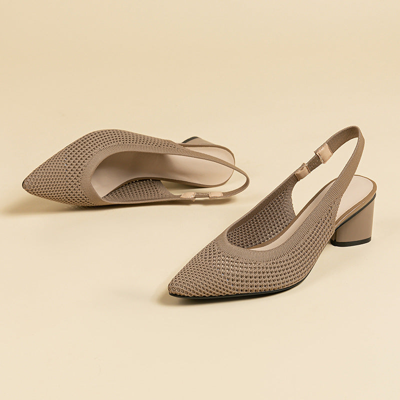 Hollow-out Knitted Closed Toe Back Empty Strap Sandals Pointed Toe