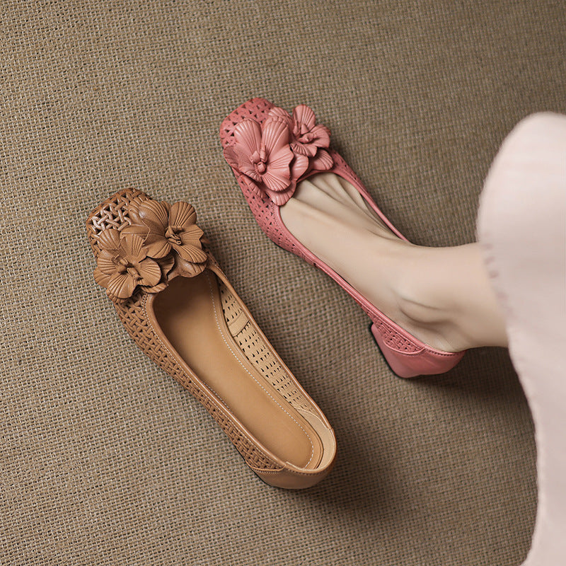 Authentic Leather Weave Cool Pumps Hollow Pumps Large Size Women's Shoes