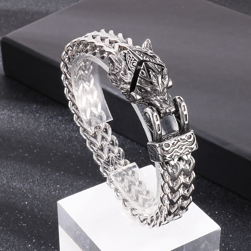 Retro Wolf Head Snake Head Reversible Chain Titanium Steel Men's Bracelet