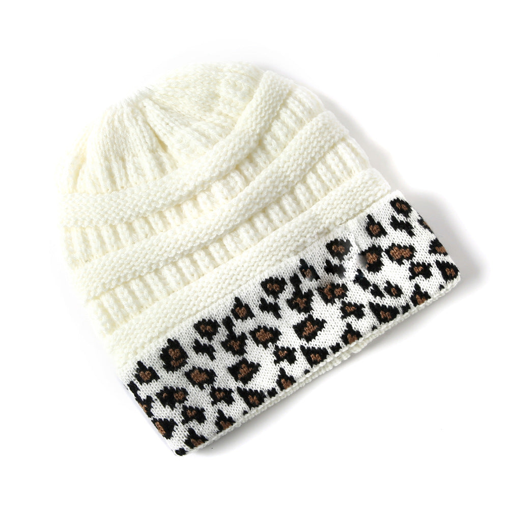 Womens Warm Leopard-Print Knitted Hat