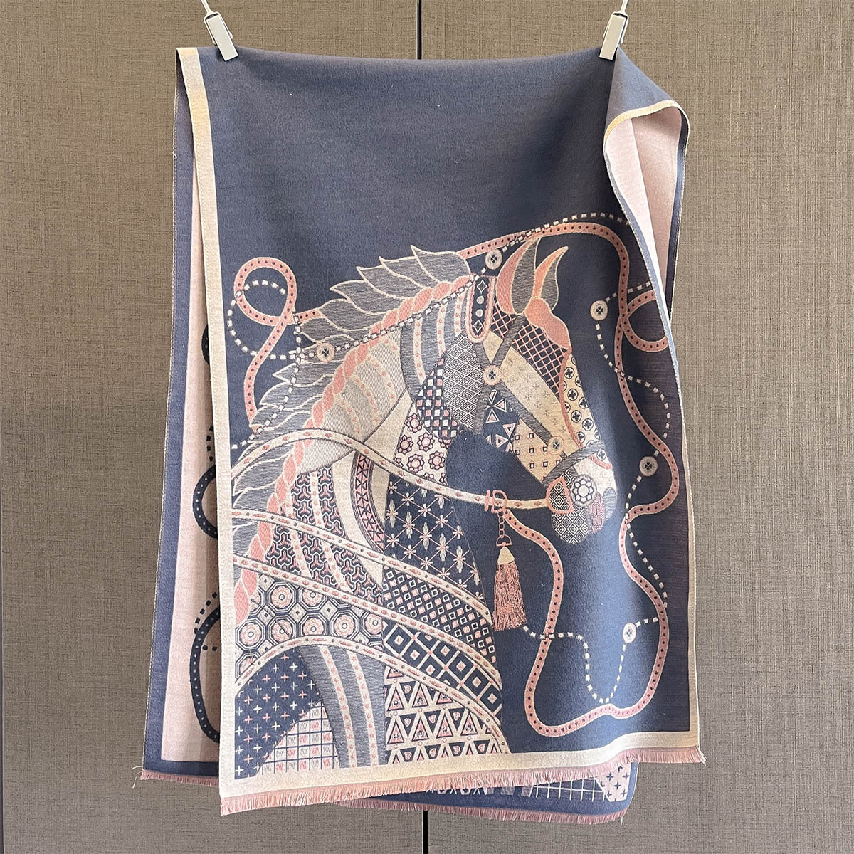 Autumn And Winter New Imitation Cashmere Scarf, Thickened And Lengthened With Horse Print