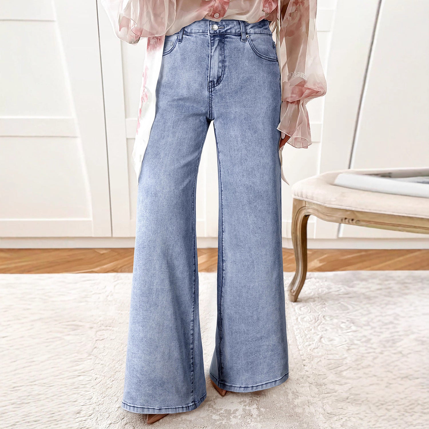 Women's High Waist Casual Loose Solid Color Jeans