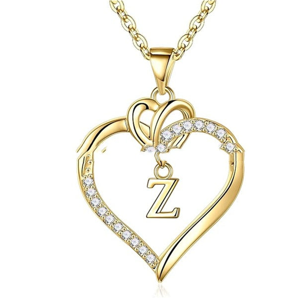 S925 Silver Heart-Shaped Pendant With 26-Letter Necklace
