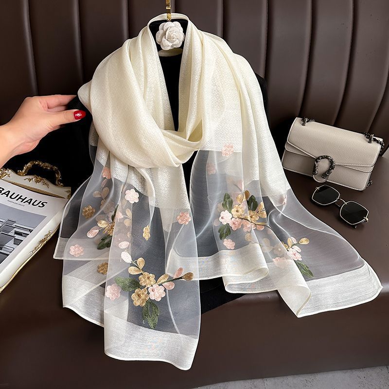 New Arrival Exquisite Silk Embroidered Scarf Long Style For Autumn And Winter