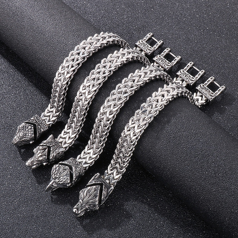 Retro Wolf Head Snake Head Reversible Chain Titanium Steel Men's Bracelet
