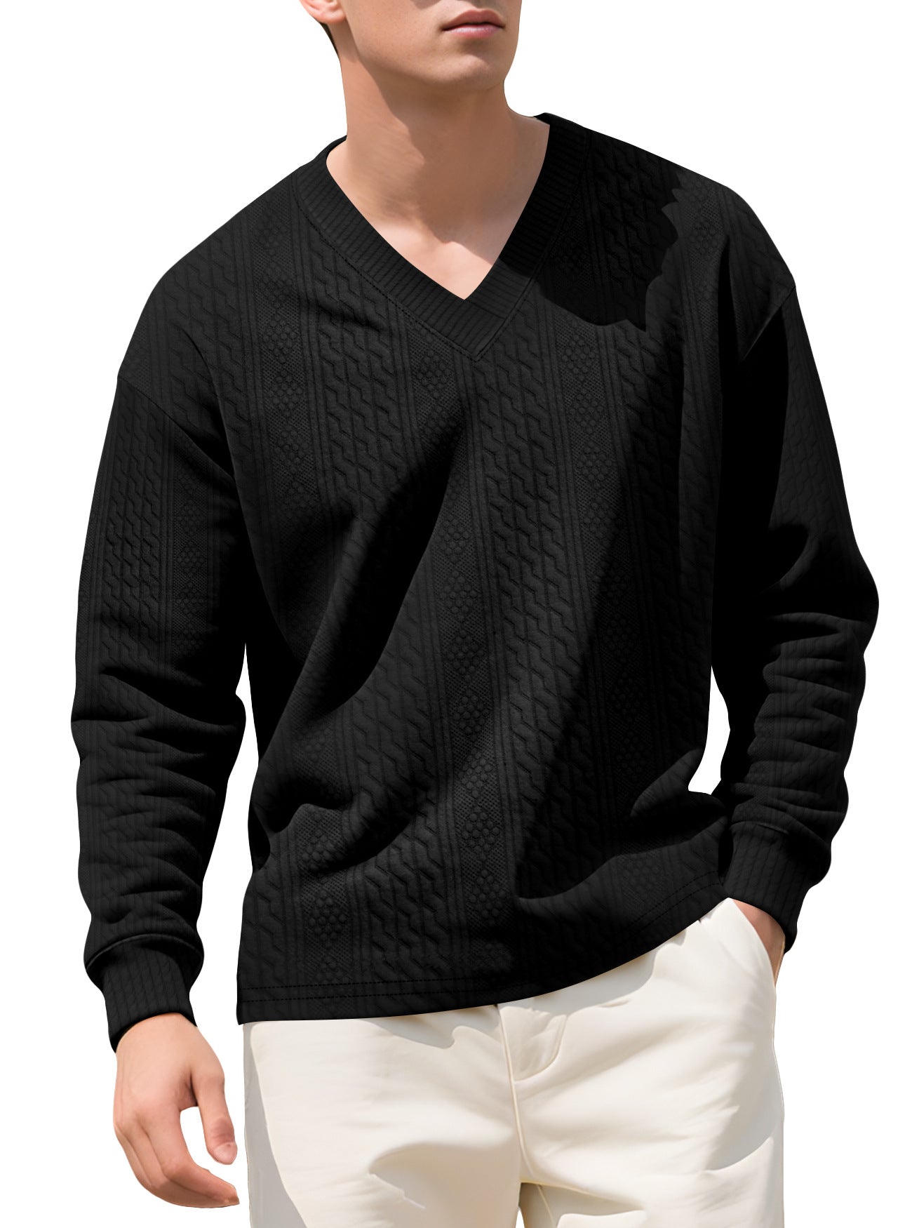 Men's Loose Long-sleeved Hoodie With Jacquard Trendy
