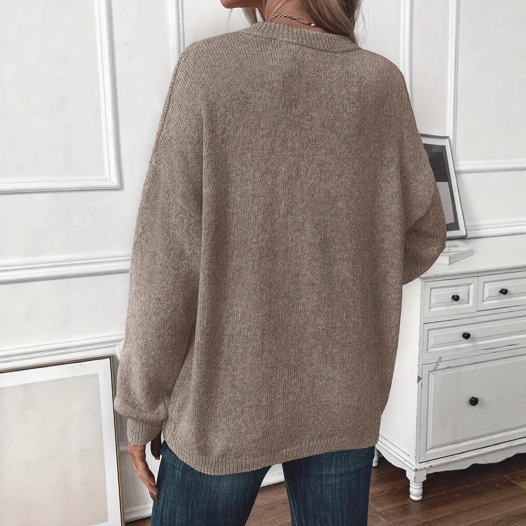Womens Solid-Color Loose Simple Casual Sweater