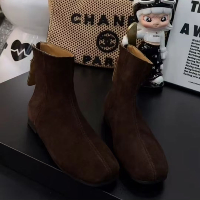 Versatile Retro Round Toe Matte Leather Casual Ankle Boots