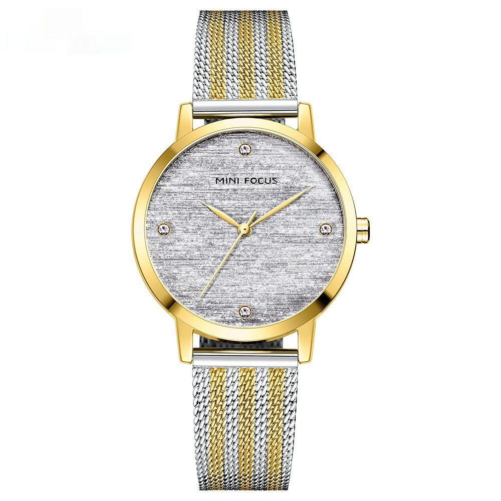 Silk Dial Diamond-encrusted Mesh Strap Watch