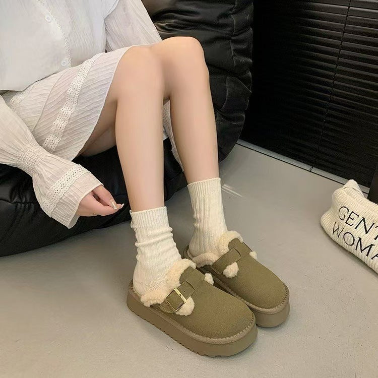 Retro Thick-soled Furry Slippers For Women